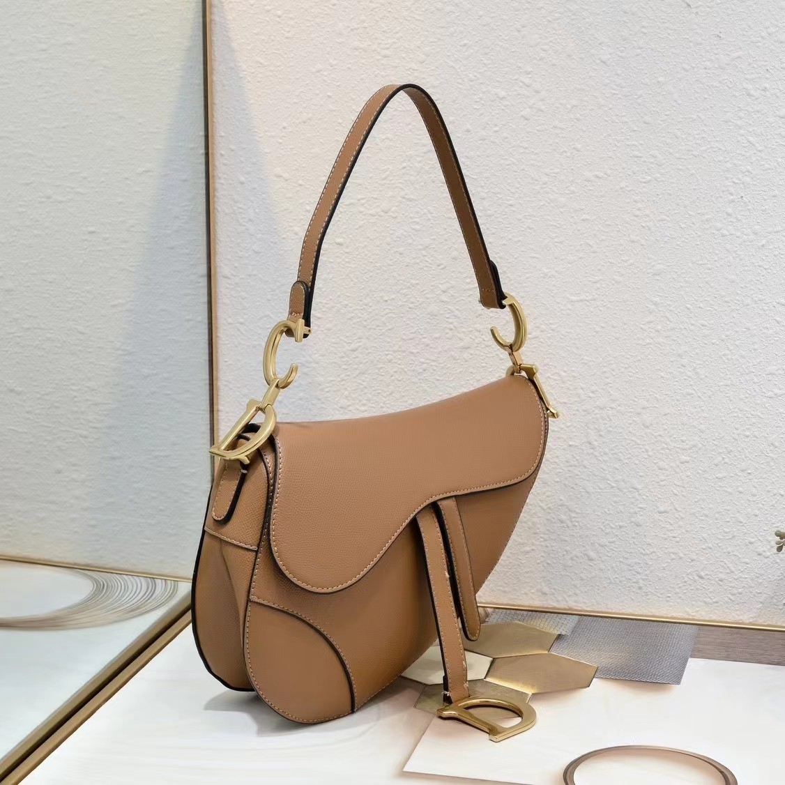 Christian Dior Grained Calfskin Mini Saddle Bag Dark Yellow - cnluxepick