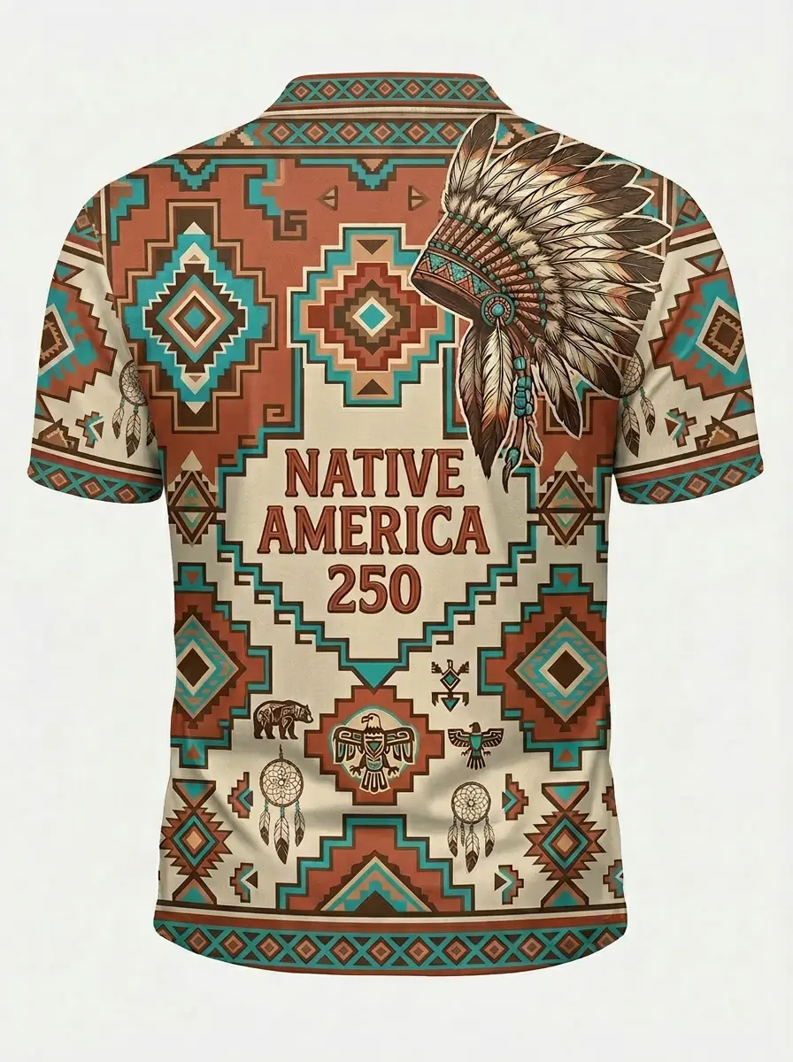 Moisture Wicking Golf Polo 3D Native America 250 Tribal Pattern Headdress Button Short Sleeve Golf Polo Shirt