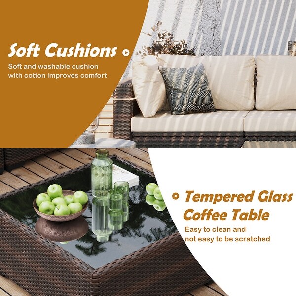 UPHA Cushioned 7piece Conversation Sectional Patio Group Furniture