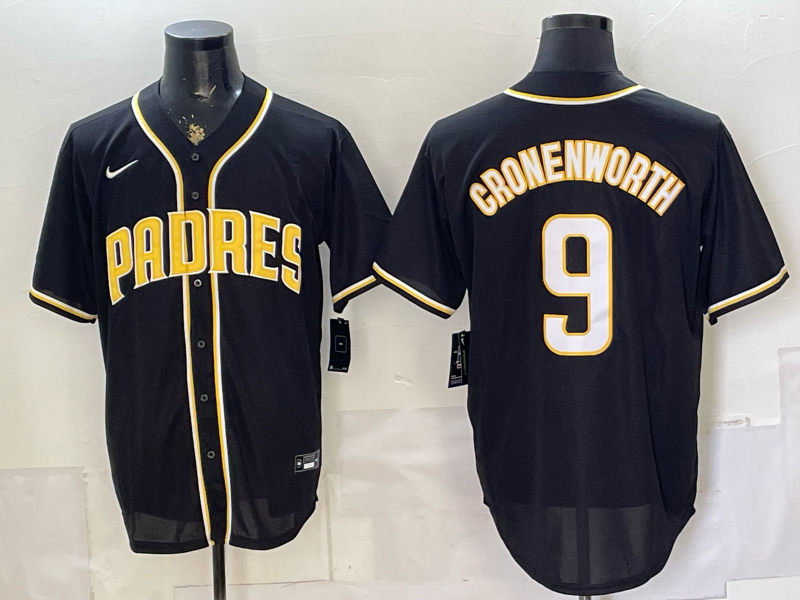 Men's San Diego Padres Jake Cronenworth #9 Fashion Replica Black Out Jersey