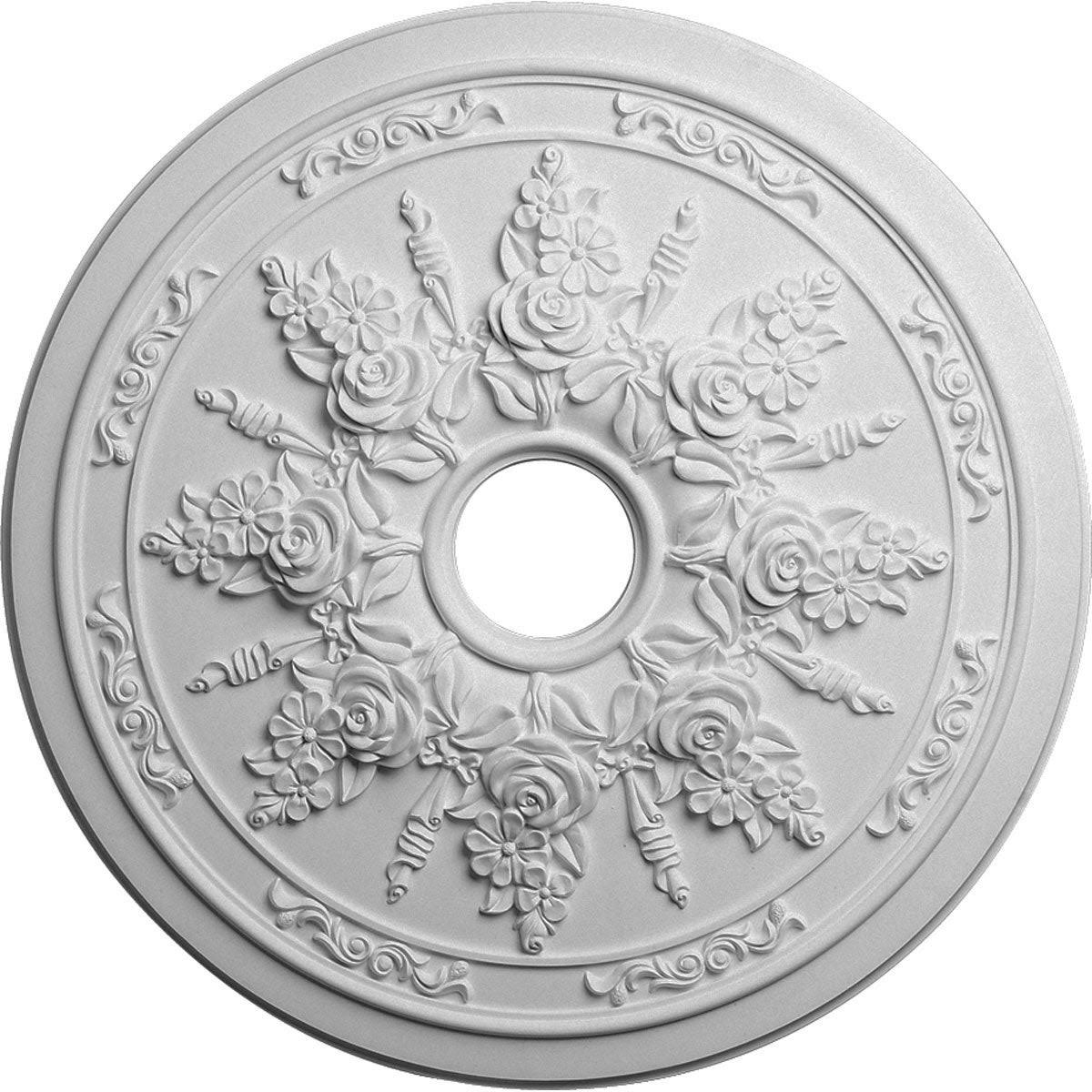 23 5/8x22OD x 4x22ID x 1 1/2x22P Rose and Ribbon Ceiling Medallion (Fits Canopies Up to 4x22), Hand-Painted Rust
