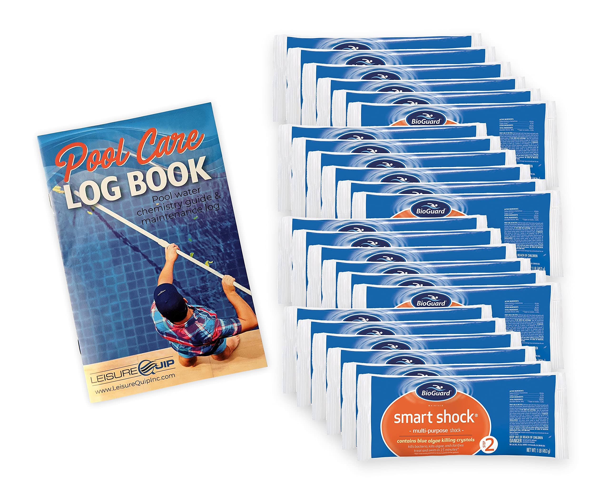 g 24 Pack BioGuard Smart Shock 1lb with Swimming Pool Care Log Book