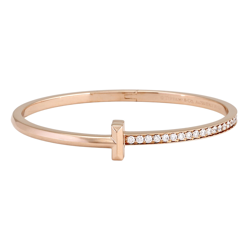 Tiffany & Co. Tiffany T One Hinge Bangle Narrow Model Bracelet 18K Rose Gold Diamond 68315743