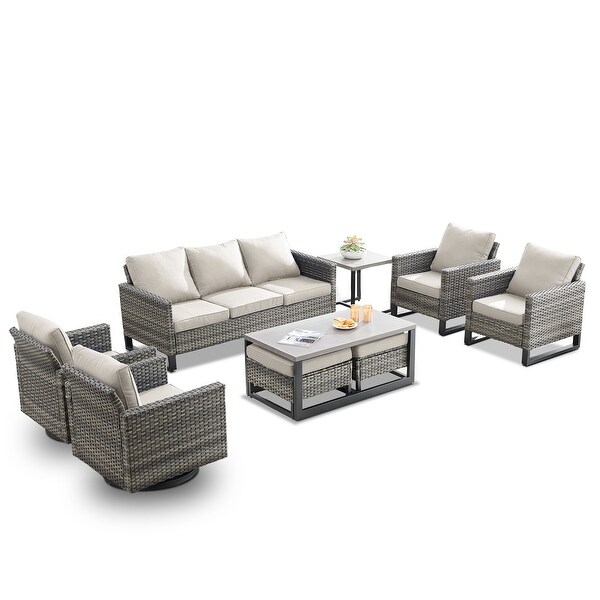 PE Wicker Sofa Rocking Chair Ottoman Set of 9