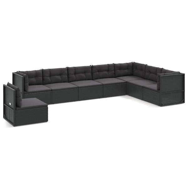vidaXL 7 Piece Patio Lounge Set with Cushions Black Poly Rattan