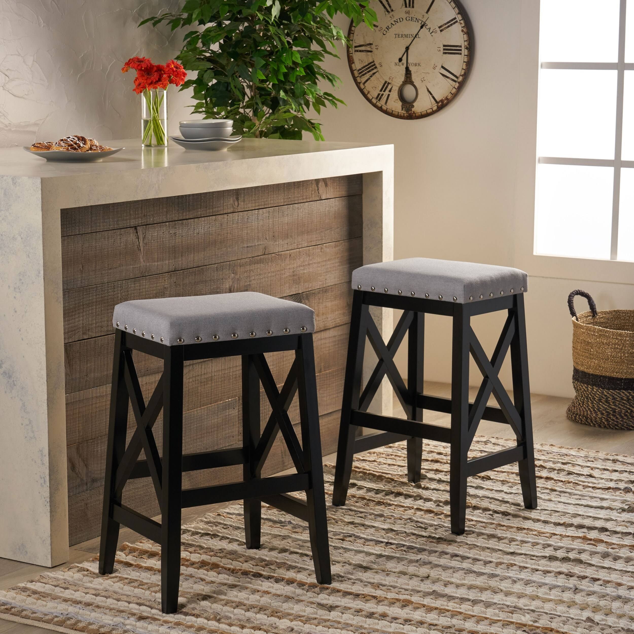 Set of 2 Greely Farmhouse Barstools Charcoal/Walnut - Christopher Knight Home
