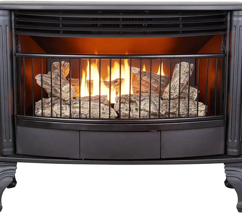 Vent-Free Dual-Fuel Fireplace – 25,000 BTU Freestanding Unit with Built-In Thermostat