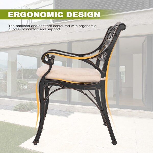 Nuu Garden Patio 3Piece Cast Aluminum Bistro Set with Umbrella Hole and Cushions