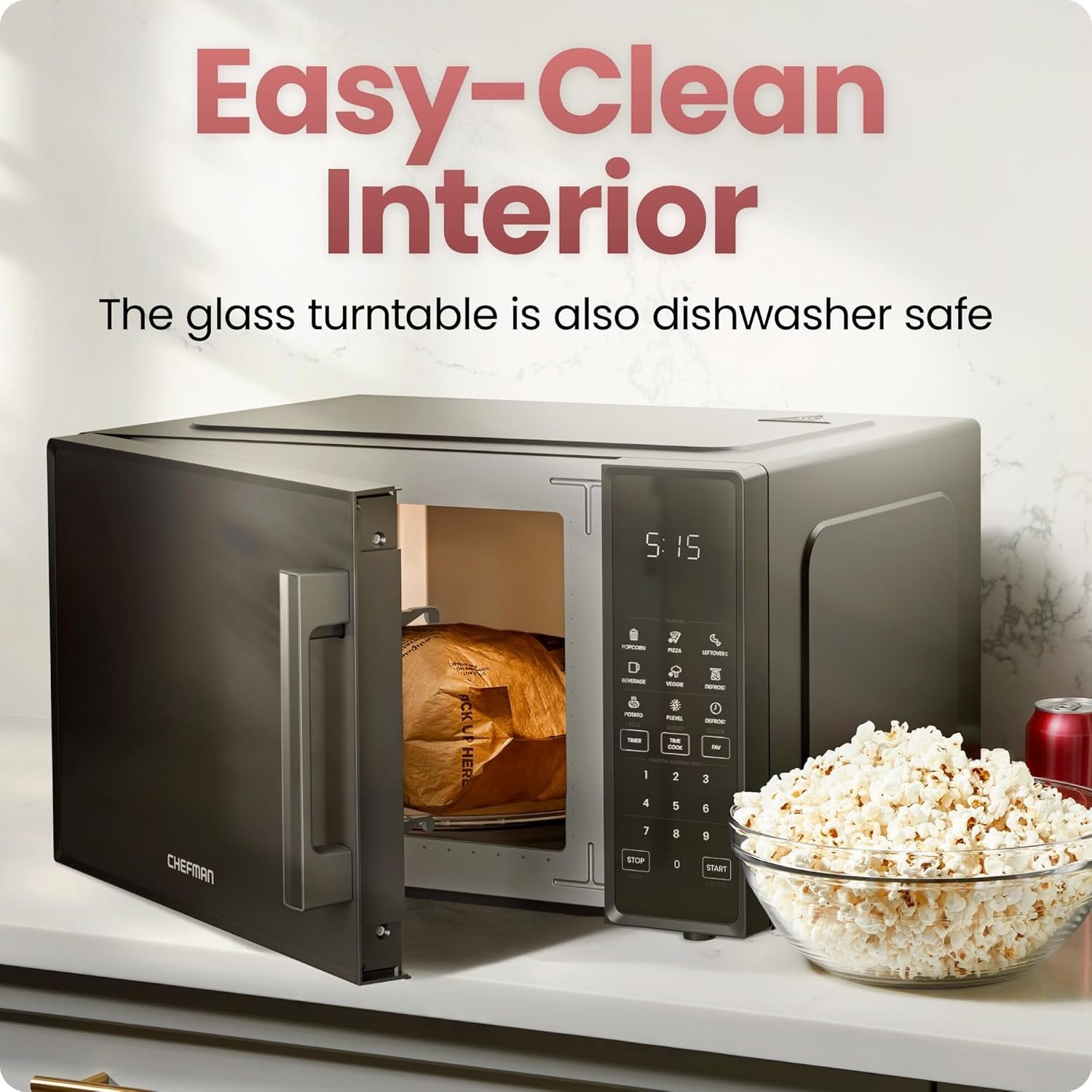 Countertop Microwave Oven 1.1 Cu. Ft., 1000 Watts with 10 Power Levels, 6 Cooking Presets with One-Touch Express Cook, Eco Mode, Child Safety Lock, & Mute Button – Black