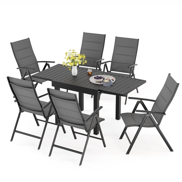 3/5/7 Pieces Patio Dining Set,Aluminum Expandable Table,Folding Padded Adjustable Chair