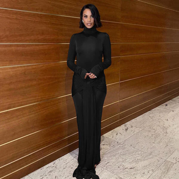 Turtleneck Ruched Maxi Dress | Elegant Evening GownClistos