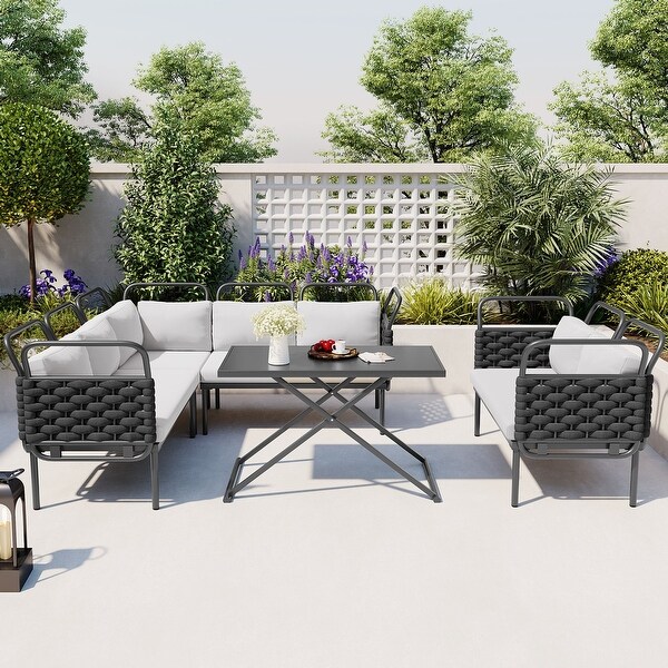 Patio Sectional Sofa Set Woven Rope Furniture Set with Cushions