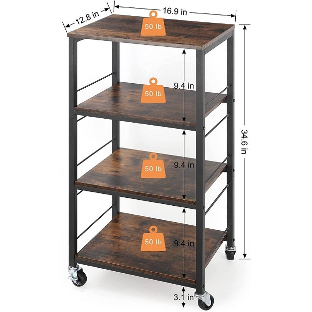 Nex 4 Tier Organizer Cart On Casters With Fixed Rack Brown