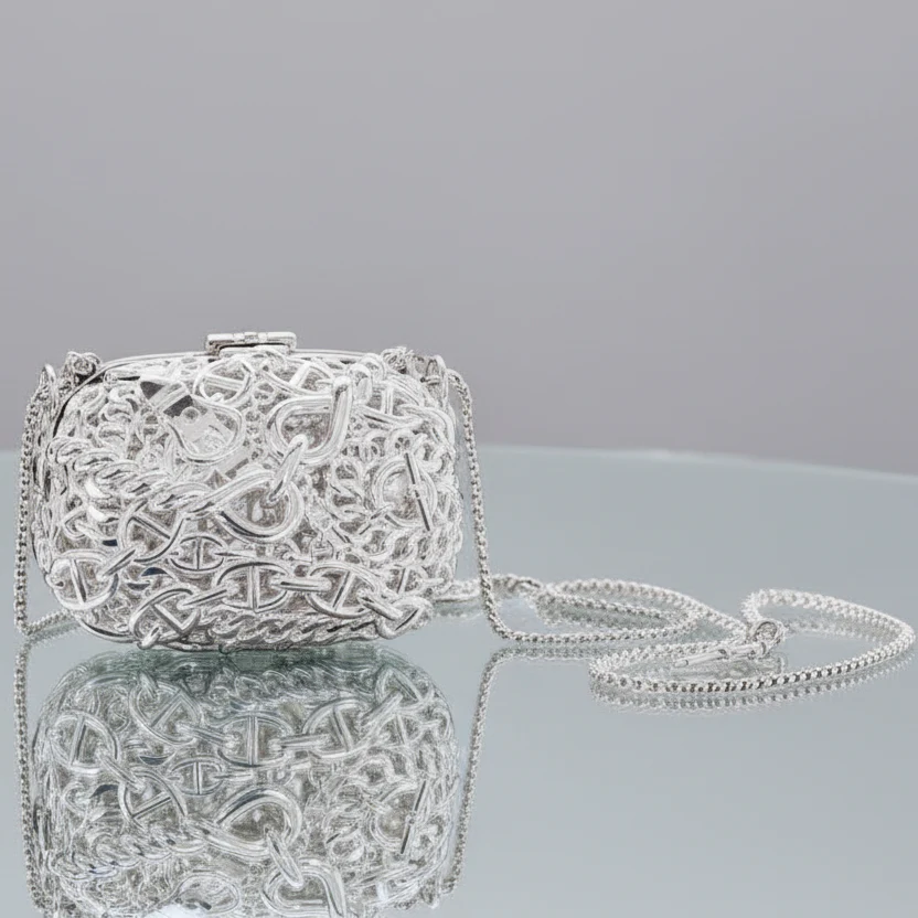 Hermès Sac Bijou Chaîne d’Ancre Sterling Silver Minaudière