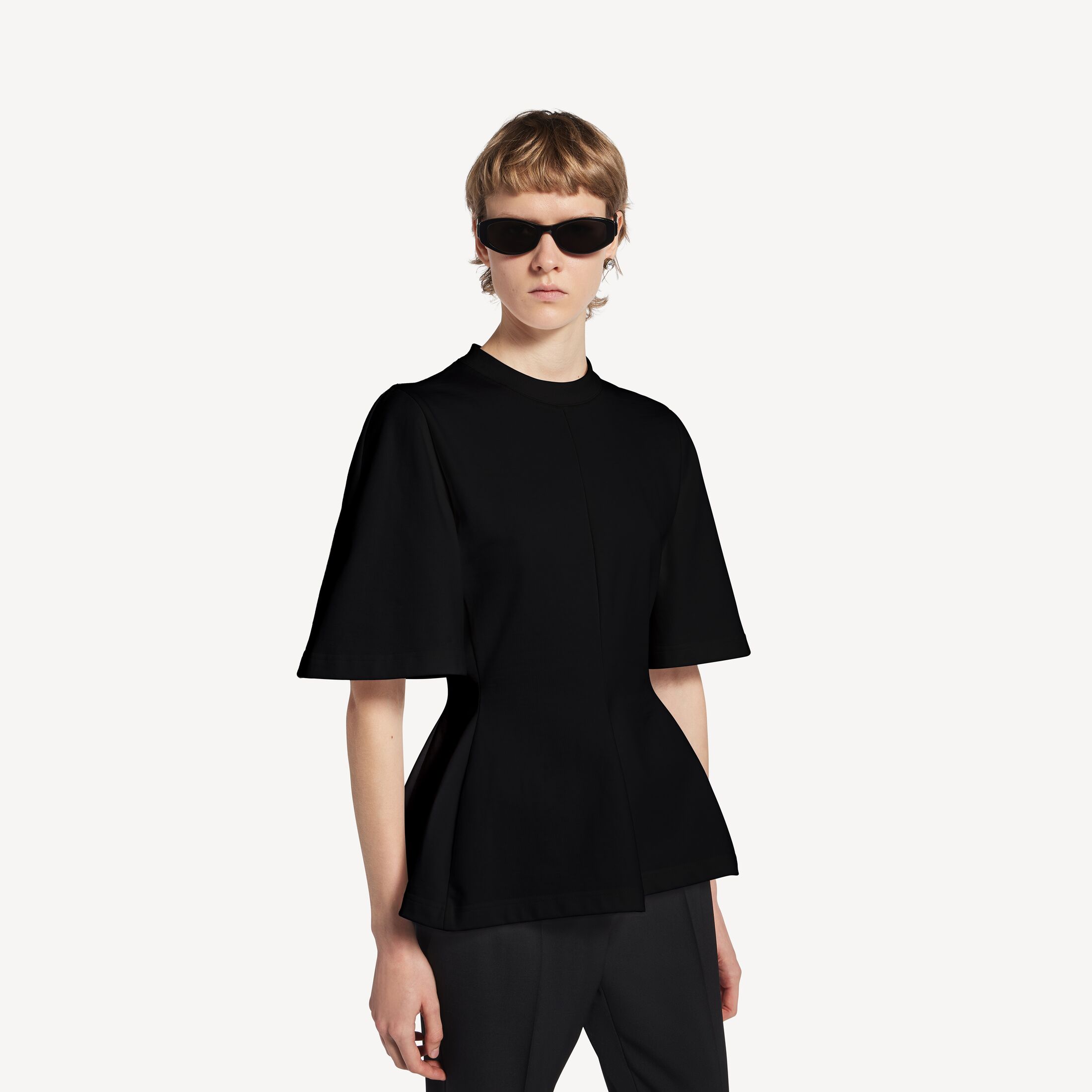 BALENCIAGA  WOMEN'S SHAPED T-SHIRT IN BLACK Shaped T-Shirt in black very heavy jersey