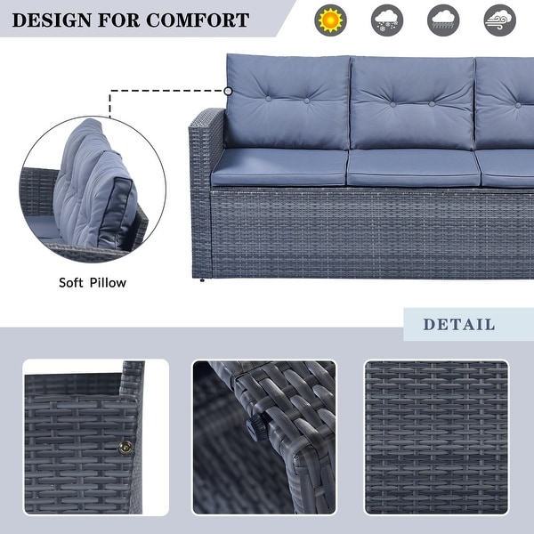 6piece Grey Sectional Set Seating Group Set with Table and Cushion