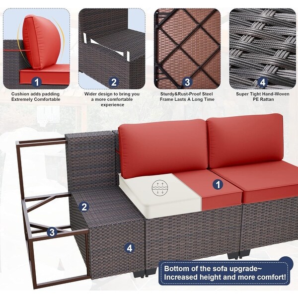 Patio Furniture Sectional Sofa Set,PE Rattan Swivel Rocking Chairs Patio Conversation Set