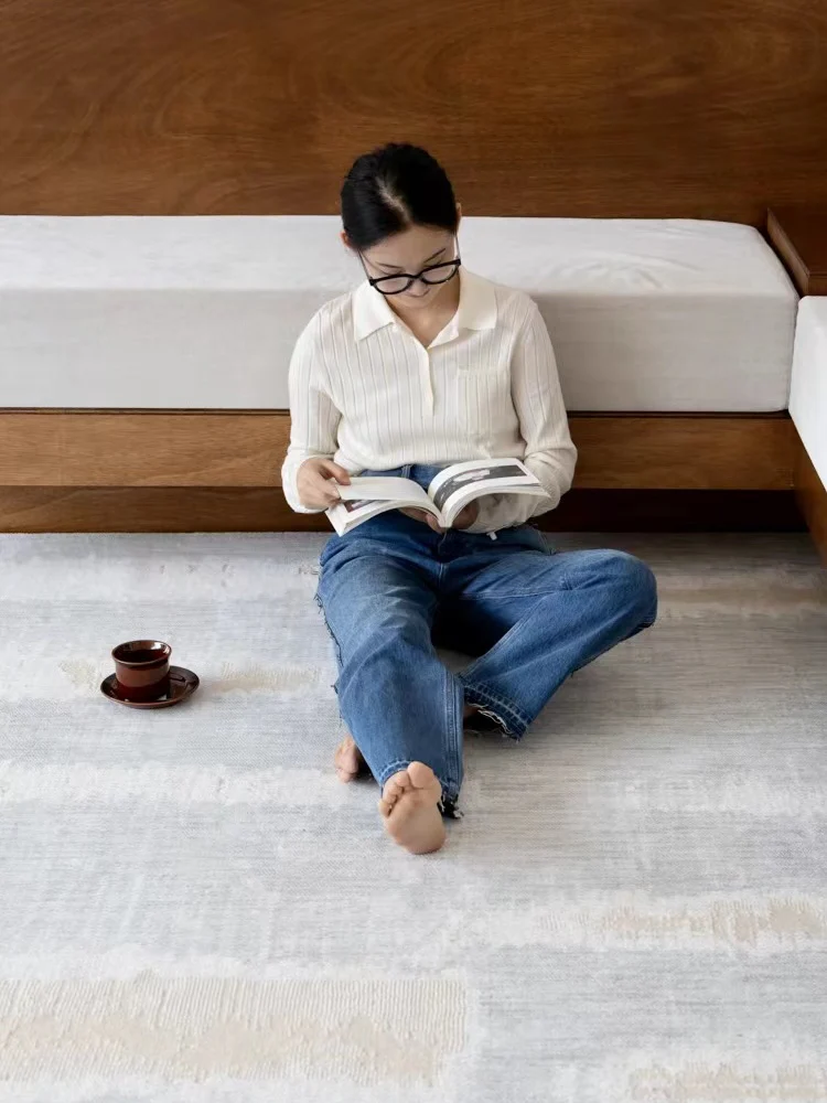 CP124 - Quiet Luxury New Color! White Oak Grain / New Zealand Wool Three-Dimensional Relief Snow Mountain Gray Bedside Carpet