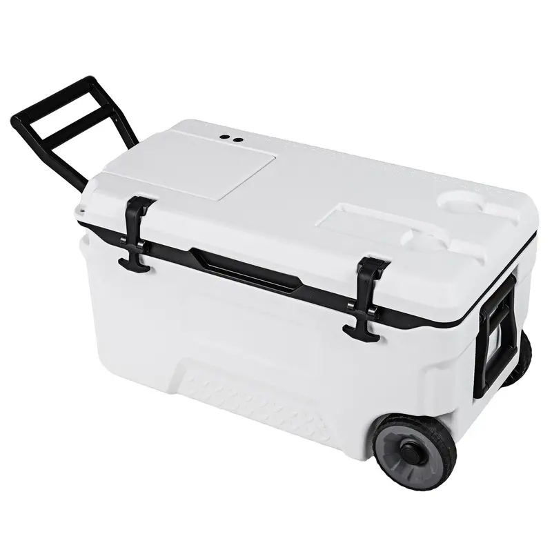 Rolling Hard-Sided Cooler – 53/74-Quart Insulated Portable Ice Chest with All-Terrain Wheels