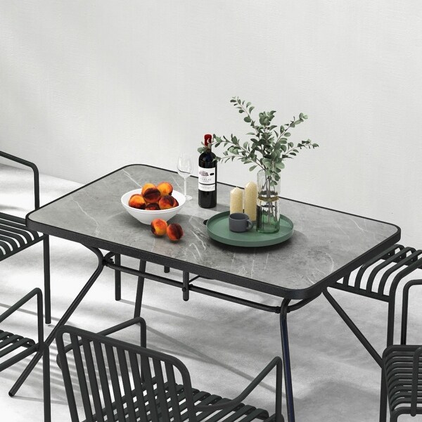 49 Inch Patio Rectangle Dining Table with Umbrella HoleGray