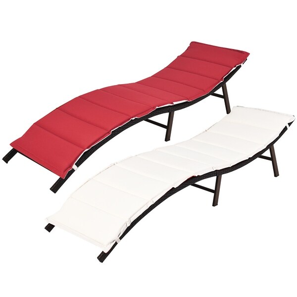 Costway 2PCS Patio Rattan Folding Lounge Chair Stackable Double Sided