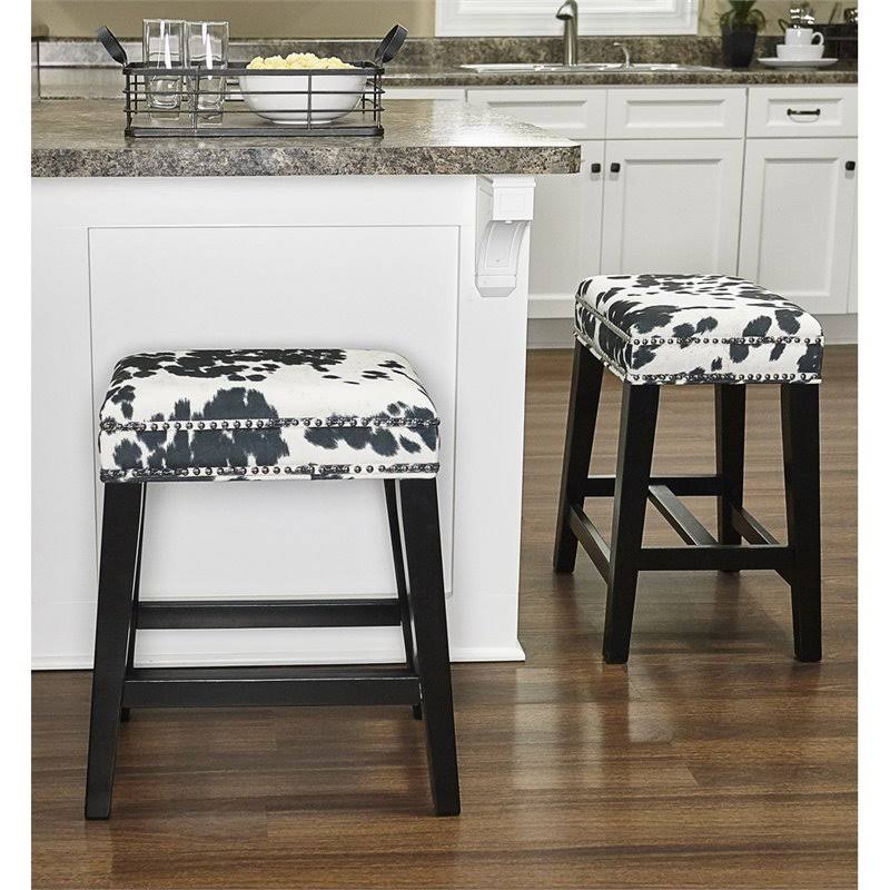Linon Walt 24x22 Wood Cow Print Counter Stool in Black - CYMX334