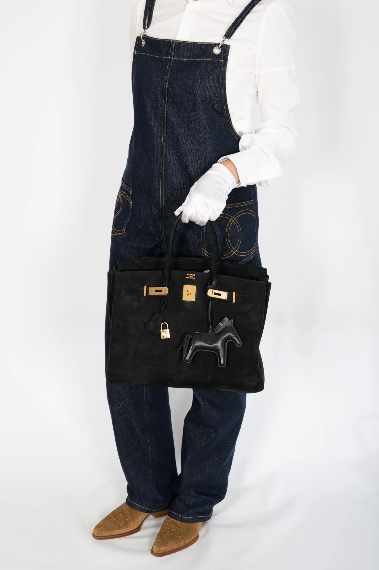 Hermès Birkin 35 Black Veau Velours Suede Gold Hardware