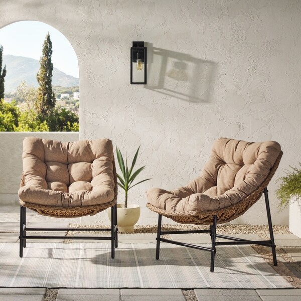 Middlebrook Outdoor Rattan Papasan Chairs with Cushions (Set of 2)