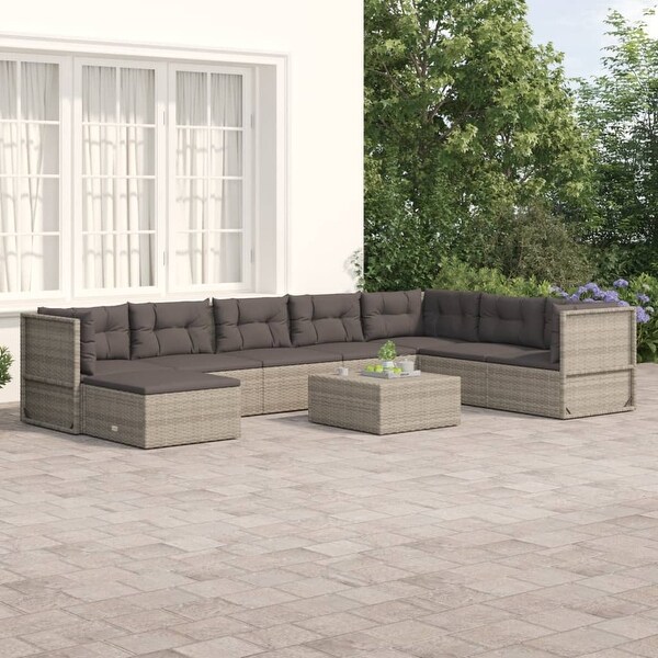 vidaXL 5 Piece Patio Lounge Set with Cushions Gray Poly Rattan