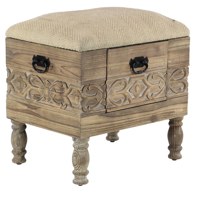 Rustic Cushioned Stool With Drawer Beige Olivia amp May