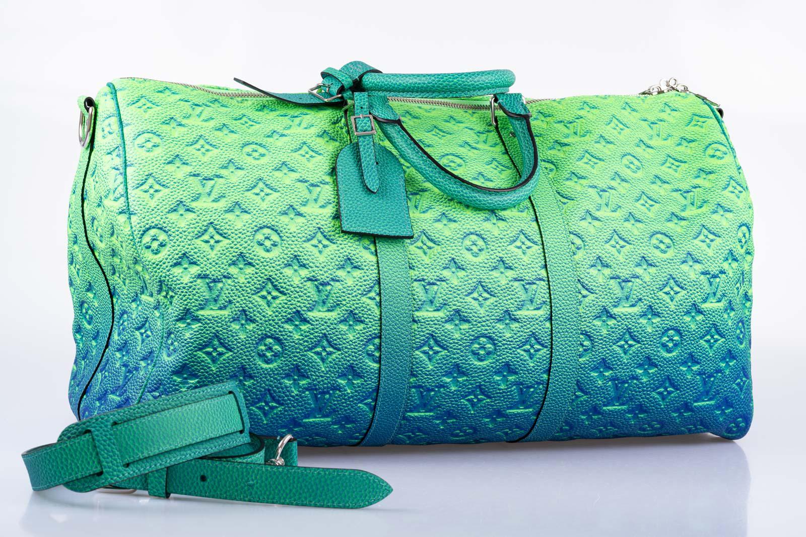 Louis Vuitton x Virgil Abloh Bandoulière 50 Blue Green Monogram Taurillon Illusion Silver Hardware