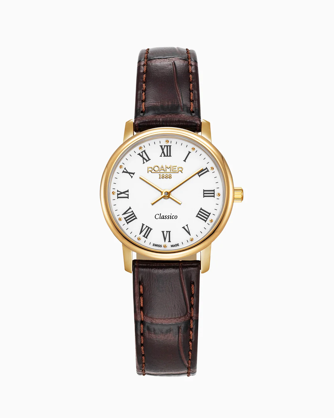 Classico Ladies 30mm Quartz Two-Hand White Dial  Brown Leather Strap Sapphire glass Stainless Steel swiss watch