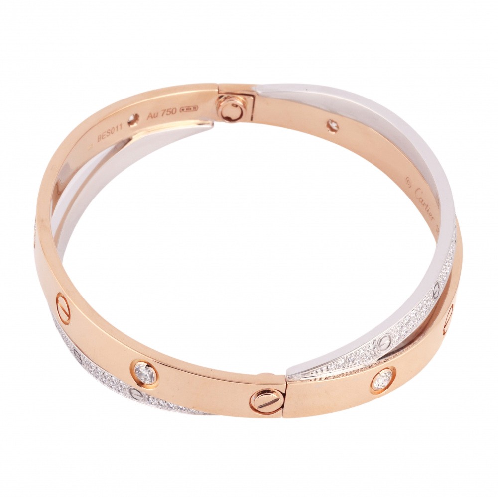 Cartier Love Pavé Diamonds Bracelet 18K White Gold & 18K Rose Gold Diamond