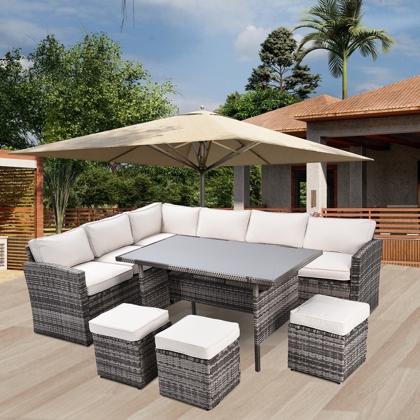 Ouyessir 7Piece Patio Wicker Rattan Outdoor Sectional Sofa Set with Cushions