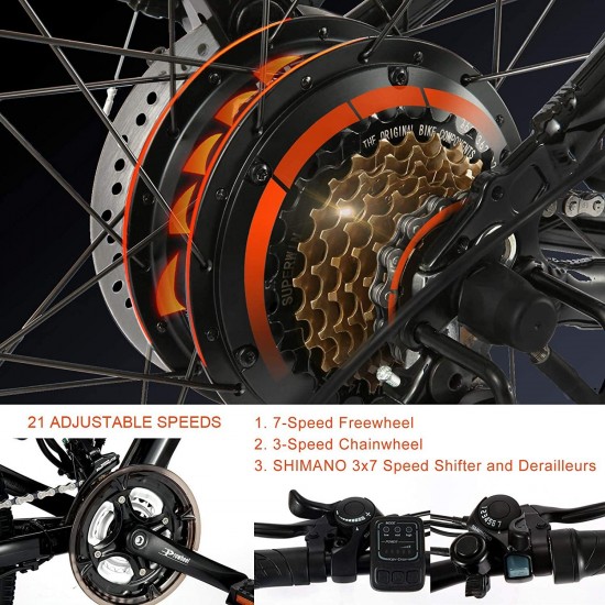 500W/350W Electric Bike, Adult Electric Bikes 26″ Mountain Bike Bicycle with 21-Speed Gears/Removable 48V/12.5Ah/36V/8Ah Battery/4 Modes/2 Mudguards