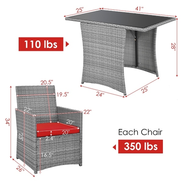 Costway 3PCS Patio Rattan Furniture Set Cushioned Sofa Armrest Garden