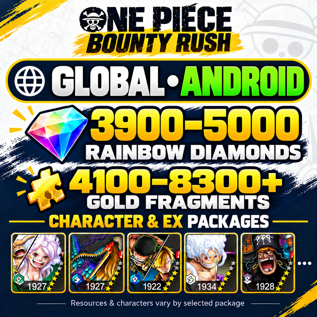 [Global] One Piece Bounty Rush OPBR Starter Accounts | 3900–5000 Rainbow Diamonds | Android