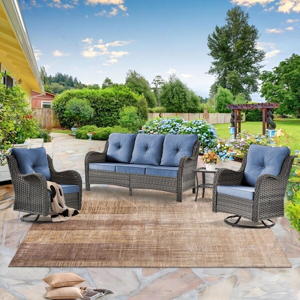 5 Seat Wicker Patio Furniture Conversation Setting with High Back Swivel Rocking Chairs,Cushions Included 🎃