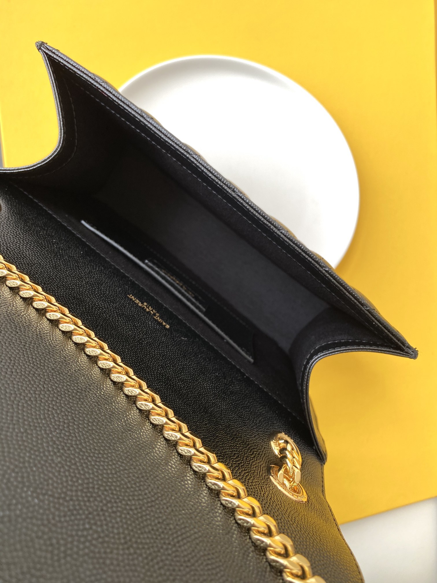 Saint Laurent Envelope Medium Chain Bag In Supple Matelasse Leather Black Gold 24Cm