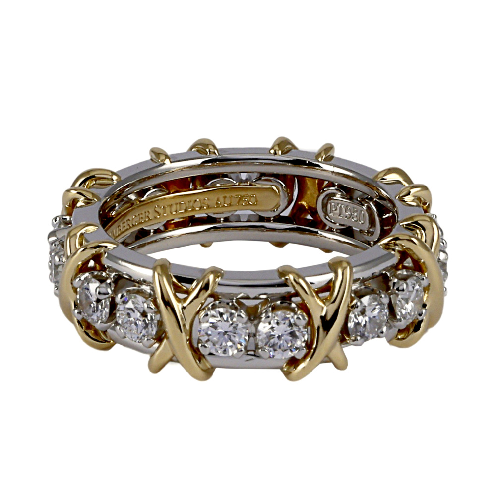 Tiffany & Co. Schlumberger 16 Stones Ring Platinum & 18K Yellow Gold Diamond 60099363