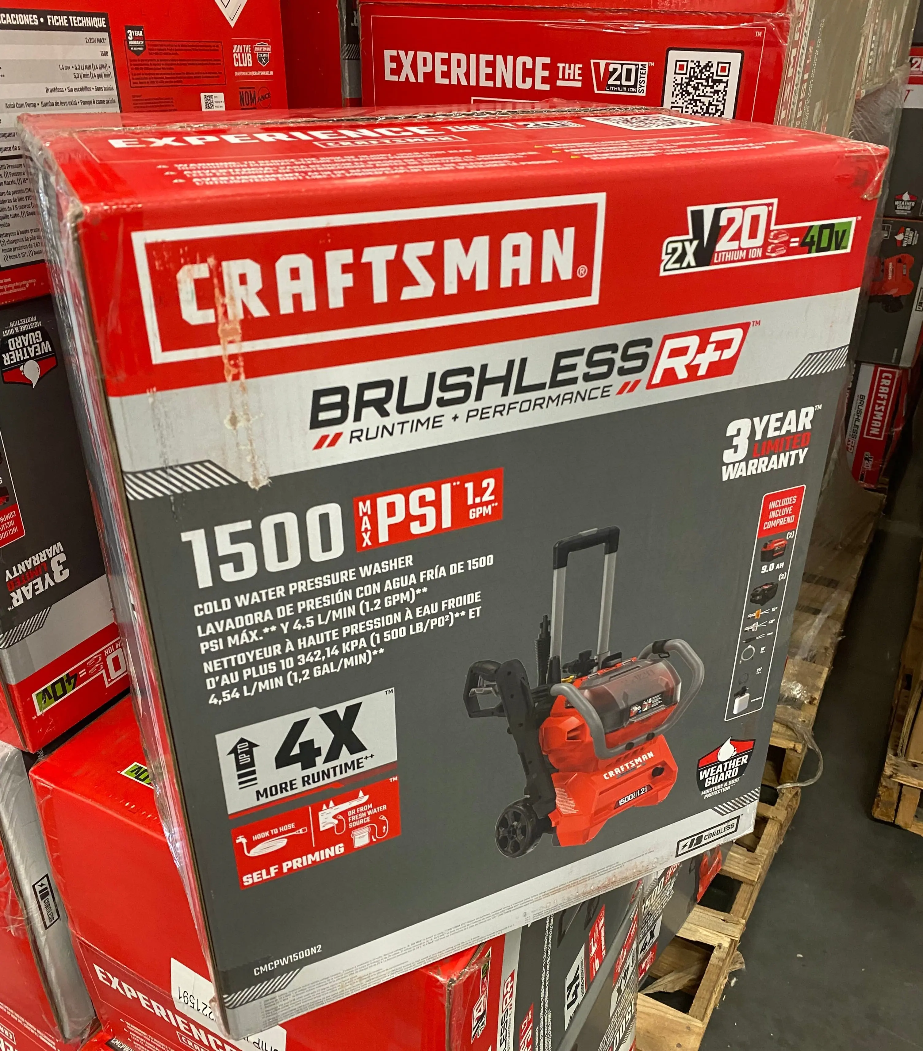 CRAFTSMAN V20 Brushless RP 1500 PSI 1.2-GPMs Cold Water Battery Pressure Washer with 3 Spray Tips 9 Ah (Battery and Charger Included)