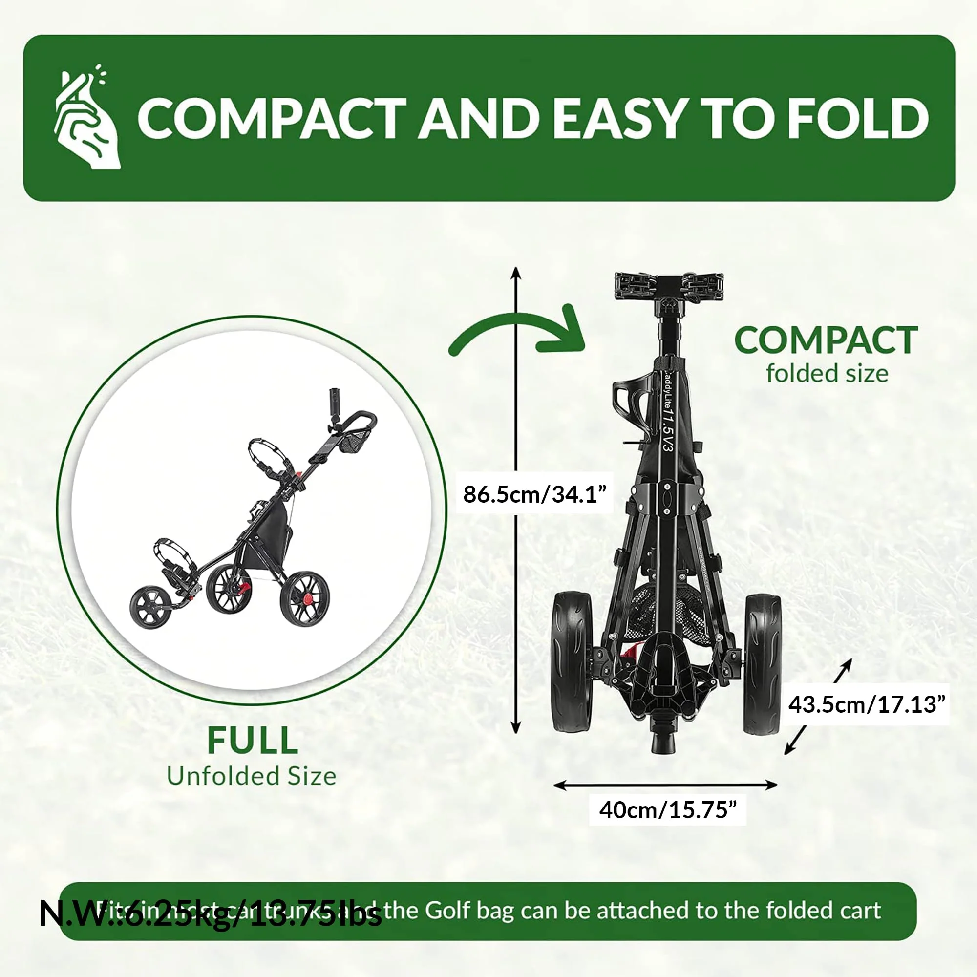 CaddyTek CaddyLite 11.5 V3 3 Wheel Golf Push Cart