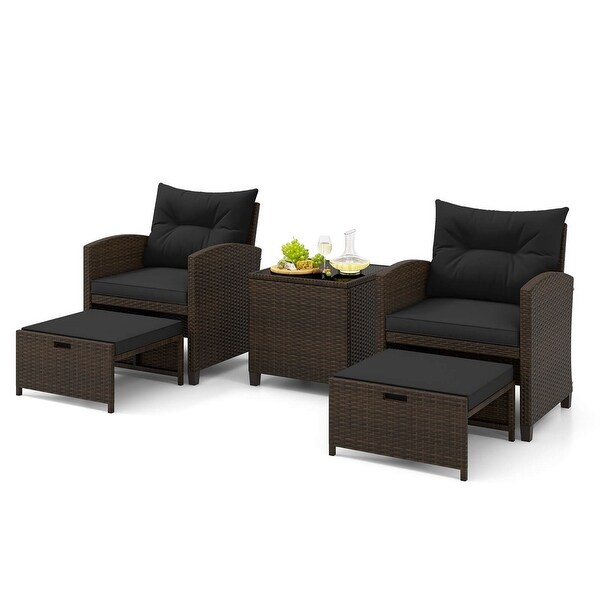 Costway 5 Piece Patio Rattan Furniture with 2 Ottomans and Tempered