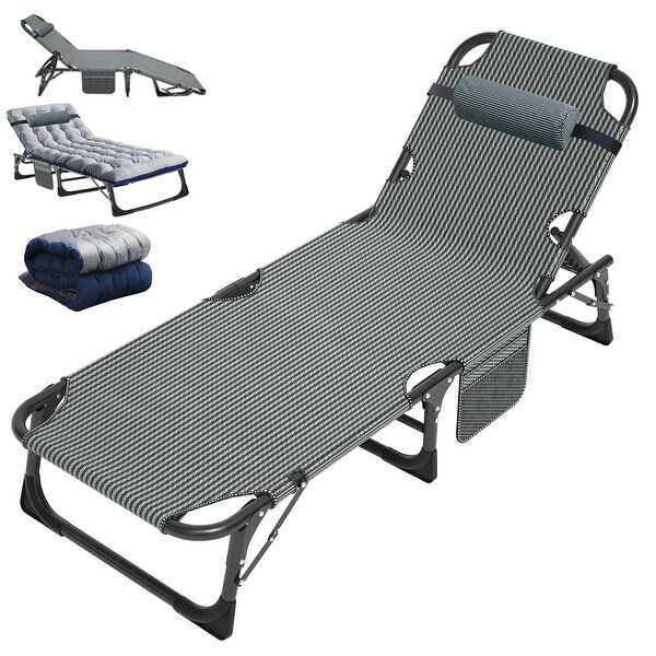 DoCred Folding Camping Cot,Chaise Lounge Chair with Mattress