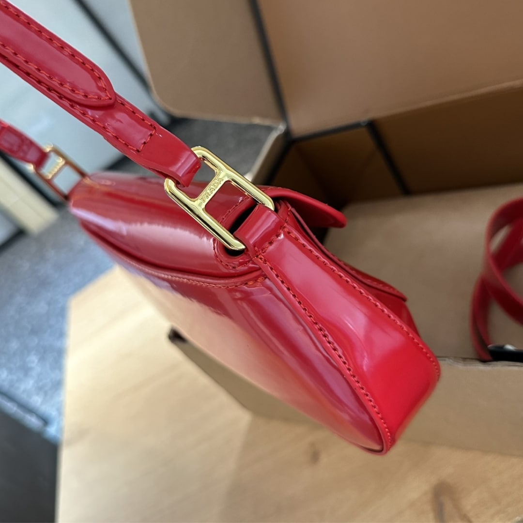 Prada Patent Leather Shoulder Bag In Cherry Red 25Cm