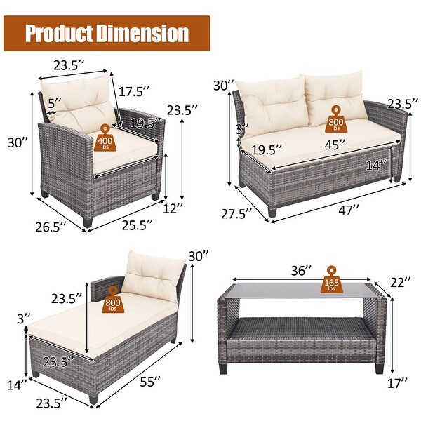 Costway 4PCS Patio Rattan Furniture Set Sofa Ottoman Cushion Garden
