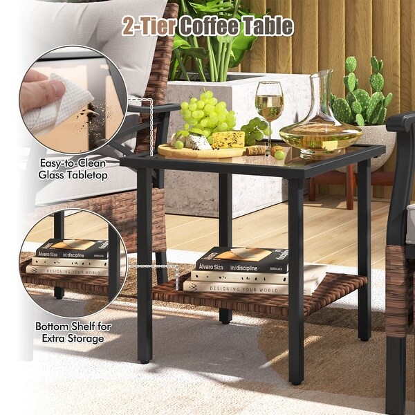 Costway 5 PCS Patio Furniture Set with 2Tier Coffee Table and 2
