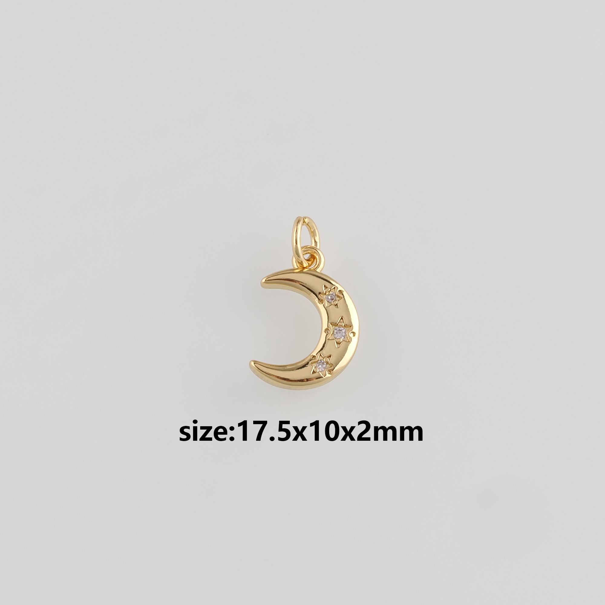 18K Gold Filled Moon Pendant,CZ Micro Pave Celestial Charm Earrings Necklace for DIY Jewelry Making Supply