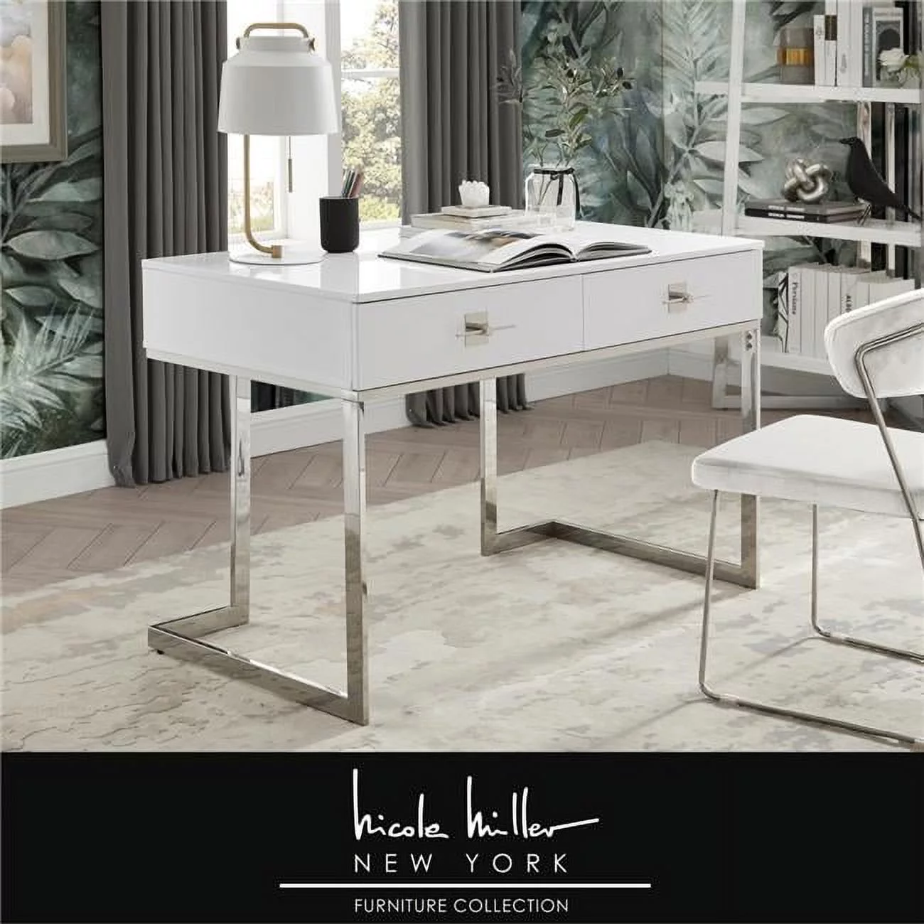 Posh Living Mano 2-Drawers Stainless Steel Base Bedroom Vanity White/Chrome