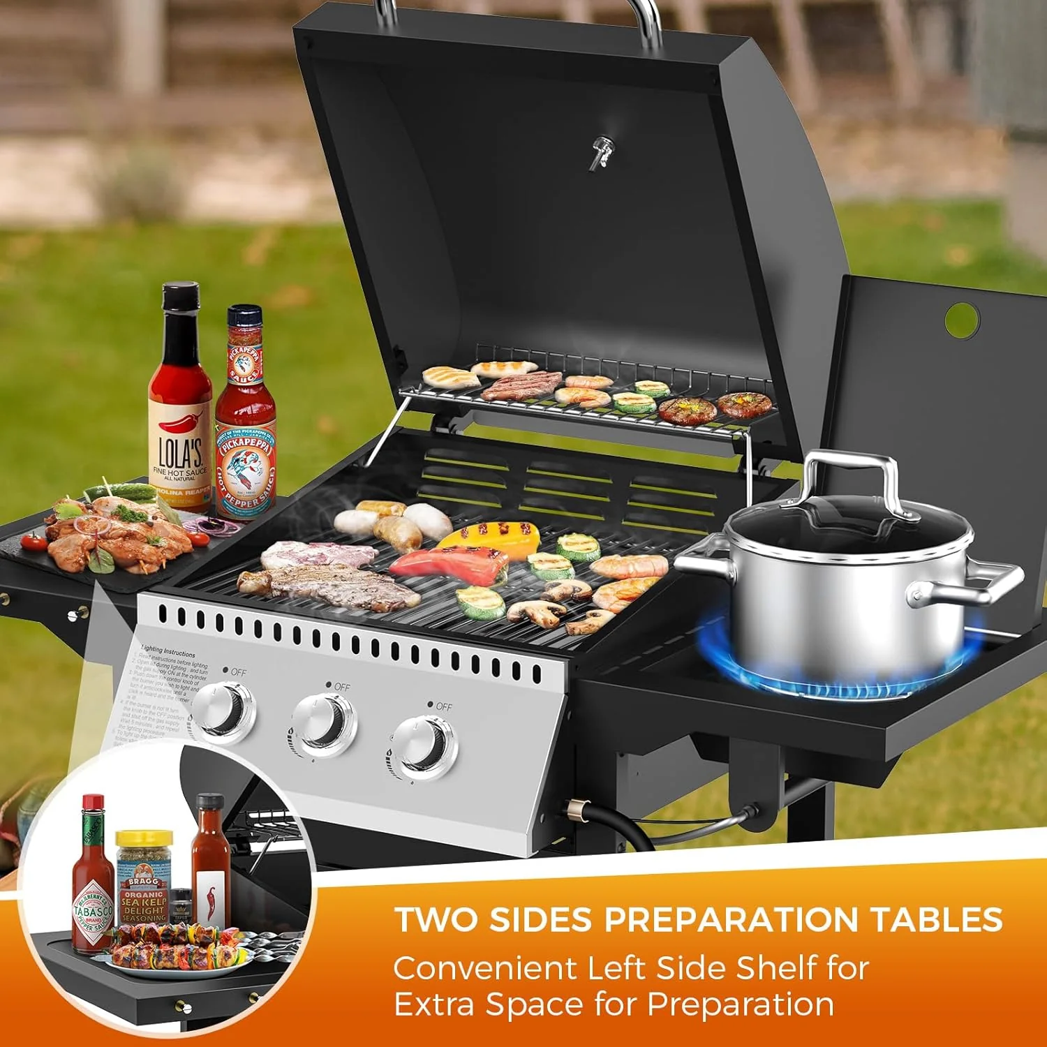 4-Burner Propane Gas Grill with Porcelain-Enameled Cast Iron Grates and Side Burne G0141A